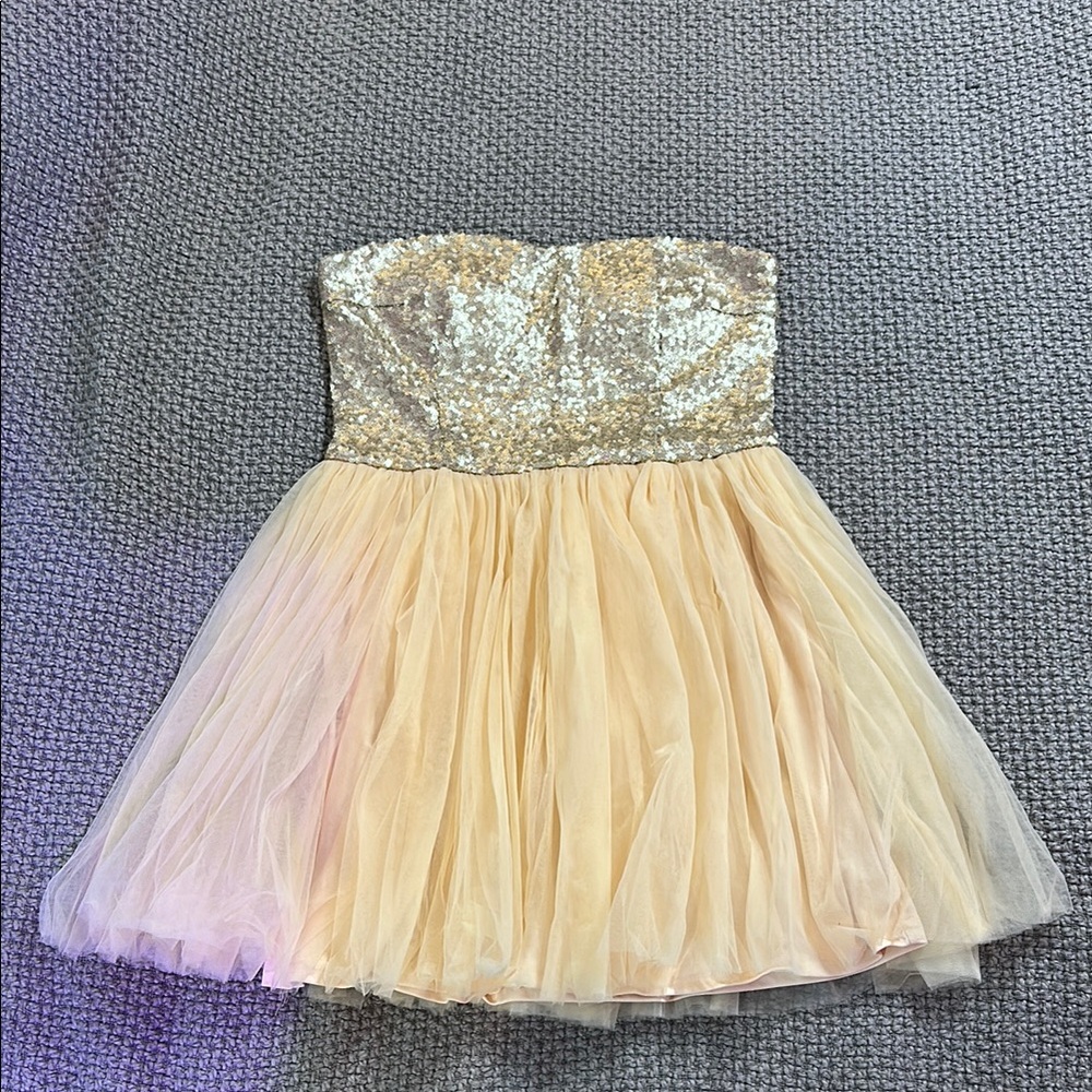 Champagne sequin and peach mini dress